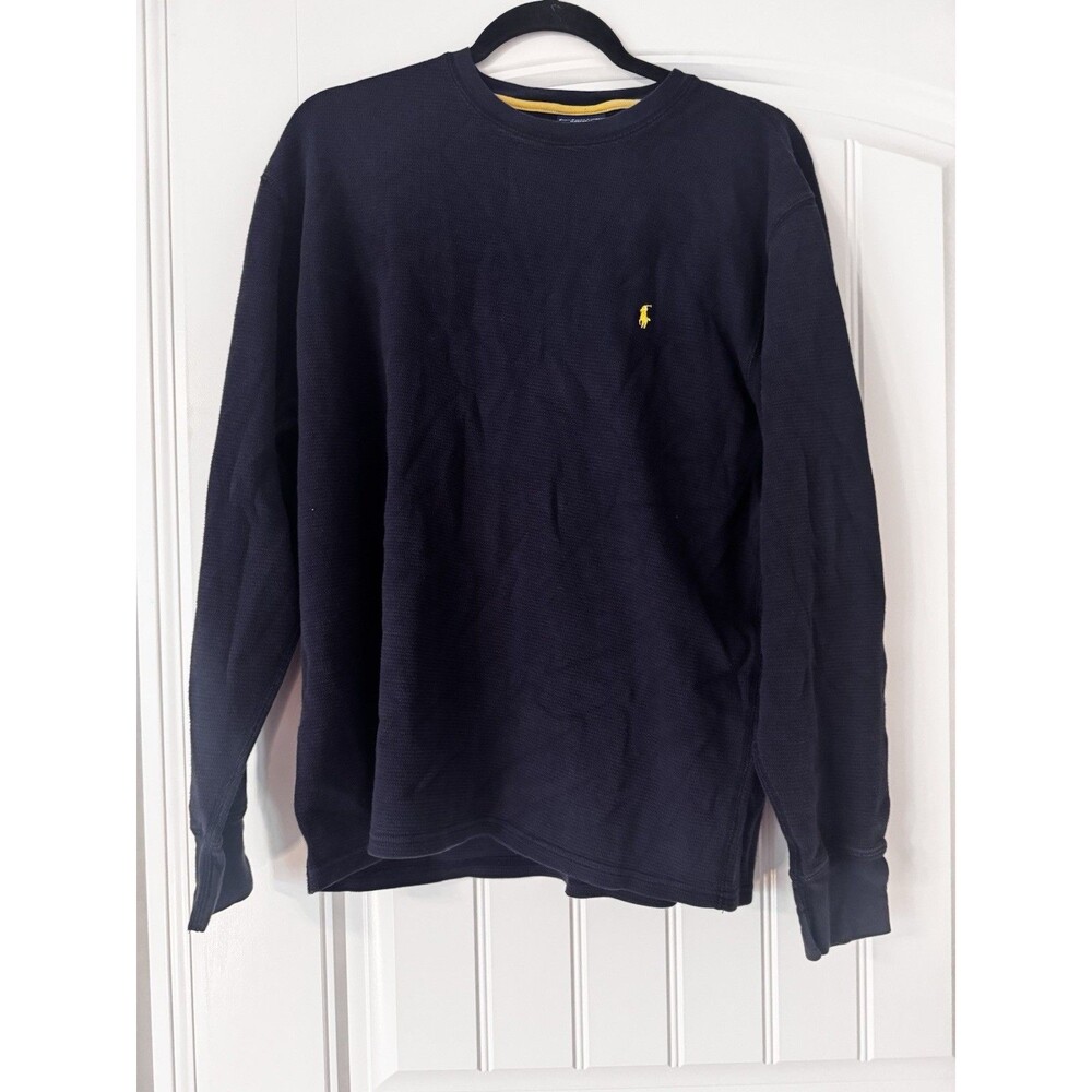 Polo Ralph Lauren Sleepwear Men XL Navy Waffle Thermal Long Sleeve Shirt Pony